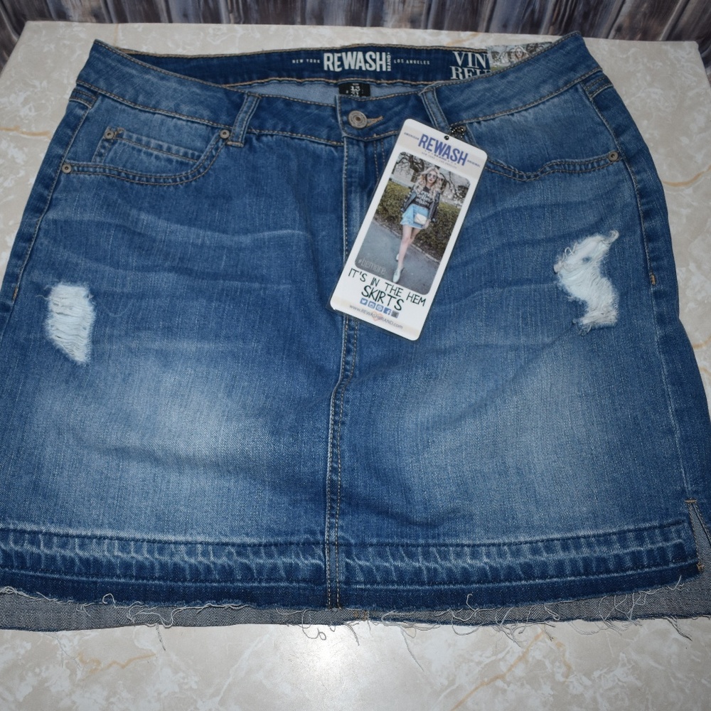 Rewash Vintage Reunion Distressed Denim Skirt New